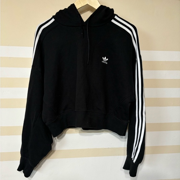 adidas Originals Womens Adicolor Classics Cropped Hoodie Black 3-Stripes - Picture 5 of 12
